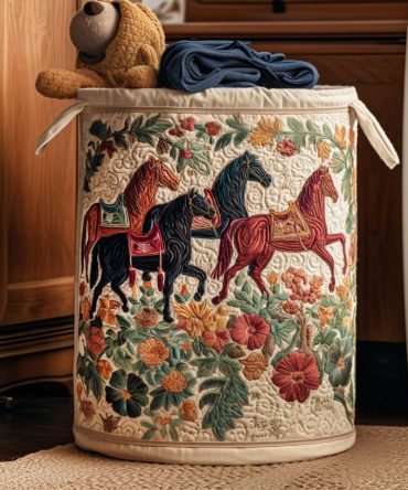 Graceful Canter Quilted Laundry Hamper — Elegant Quilted Fabric Basket With Carry Handles, Collapsible Stylish Storage For Bedroom & Closet
