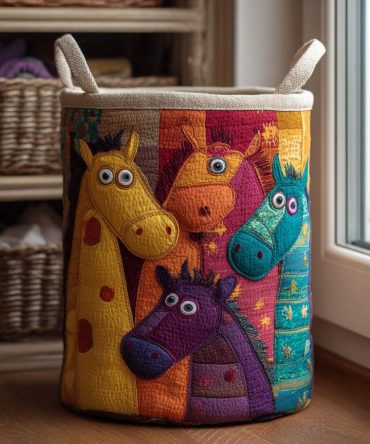 Elegant Horse Quilted Laundry Basket – Graceful Horse Silhouette Design, Large Collapsible Hamper With Handles For Stables, Bedrooms & Equestrian Fans