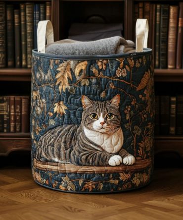 Graceful Paws Quilted Laundry Hamper — Elegant Animal Silhouette Fabric Laundry Basket With Soft Quilting And Carry Handles For Tidy Spaces