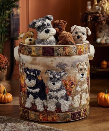 Elegant Pup Quilted Laundry Hamper — Stylish Foldable Dog-Pattern Laundry Basket For Bedroom, Durable & Machine-Washable