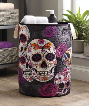 Gravedust Quilted Laundry Hamper — Dark Quilted Collapsible Fabric Basket With Reinforced Handles & Durable Finish For Alternative Interiors