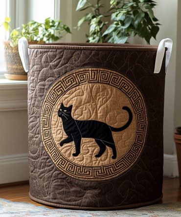 Greek Line Shadow Quilted Laundry Basket - Modern Geometric Fabric Hamper For Stylish Home Storage , Collapsible Laundry Bin, Durable Room Organizer