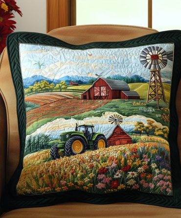 Green Acres Quilted Decorative Pillowcase – Farmhouse Green Throw Sham, Soft Quilted Texture For Living Room & Bedroom Accent Pillowcases