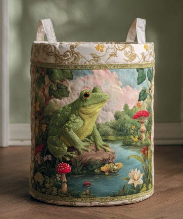 Green Frog Quilted Laundry Hamper — Classic Green Frog Print Collapsible Fabric Storage Basket, Durable Organizer For Home & Kids' Spaces