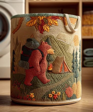Grizzly Grove Heavy-Duty Quilted Laundry Hamper — Rustic Forest Print, Collapsible Storage Basket With Durable Handles