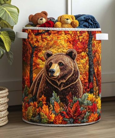 Grizzly Nightfall Quilted Laundry Hamper — Stylish Dark Fabric Basket, Large Collapsible Washable Hamper With Handles For Bedroom & Dorm