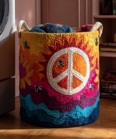 Groovy Quilted Laundry Hamper — Retro Floral Hippie Print Collapsible Basket With Durable Handles For Colorful Home & Dorm Storage