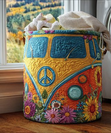 Groovy Journey Quilted Laundry Hamper — Vintage-Inspired Patterned Fabric Basket With Reinforced Handles, Collapsible Boho Storage For Stylish Rooms