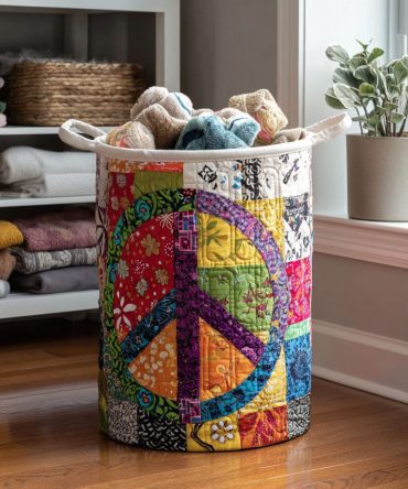 Groovy Peace Quilted Laundry Basket — Retro-Inspired Foldable Hamper With Bold Print, Sturdy Handles & Everyday Storage Utility