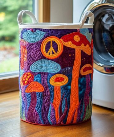 Groovy Rainbow Mushroom Quilted Laundry Hamper — Colorful Foldable Storage Basket For Kids, Dorms & Eclectic Interiors