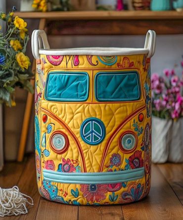 Groovy Ride Quilted Laundry Hamper — Funky Collapsible Fabric Basket For Colorful Rooms, Dorms & Playroom Organization