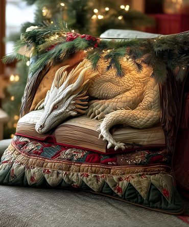 Guardian Dragon Glow Quilted Pillow Cover — Fantasy Dragon Accent Cushion With Glow-In-The-Dark Details, Unique Decor For Kids & Gamers