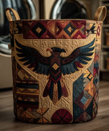Guardian Tribal Eagle Quilted Hamper – Bold Collapsible Fabric Laundry Basket, Durable Washable Organizer For Home & Cabin Decor