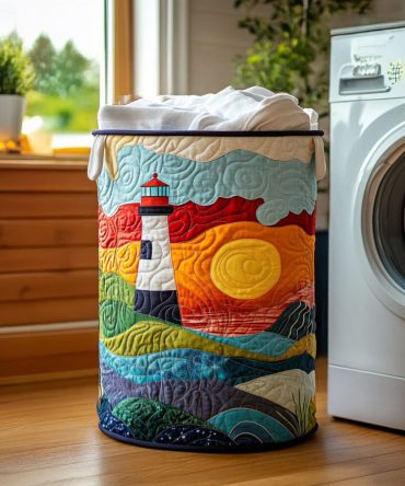 Guiding Star Quilted Laundry Basket — Nautical Star Pattern Foldable Fabric Hamper For Coastal, Bedroom & Bathroom Organization