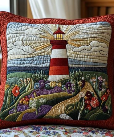 Guiding Light Quilted Pillow Cover — Elegant Nautical Decorative Pillowcase For Sofa & Bed, Quilted Texture, Durable Machine-Friendly Home Accent