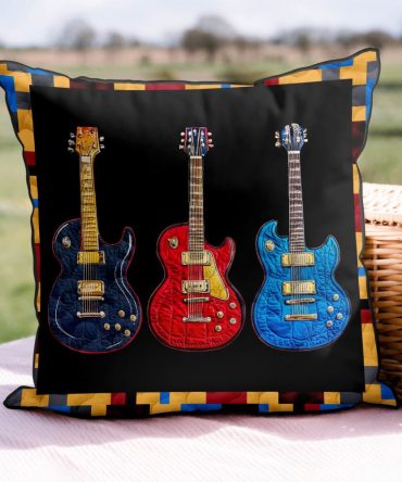 Guitar Grooves Quilted Decorative Pillow Case - Premium Cotton Blend Throw Pillow Cover For Music Fans, Accent Cushion, Machine Washable