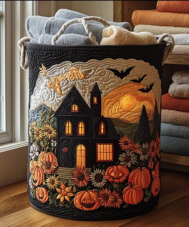 Halloween Night Quilted Laundry Hamper — Spooky Seasonal Foldable Basket For Kids, Decorative & Durable With Easy-Carry Handles