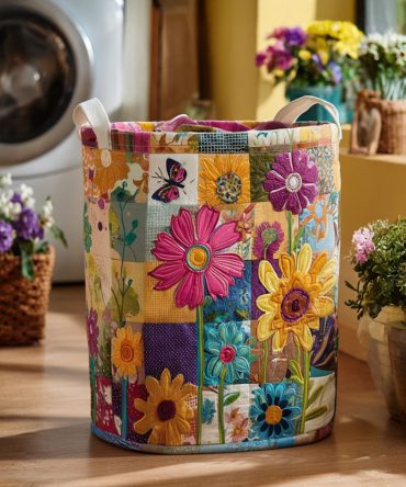 Happy Boho Garden Quilted Laundry Hamper – Vibrant Collapsible Fabric Basket With Padded Sides & Handles For Stylish Room Organization