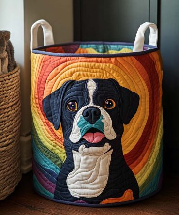Happy Boxer Burst Quilted Laundry Hamper — Playful Dog-Print Foldable Laundry Basket With Handles For Pet Lover Homes