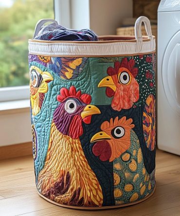 Happy Chicken Quilted Foldable Laundry Basket Hamper – Playful Rooster Design, Large Capacity Quilted Clothes Organizer, Collapsible With Handles