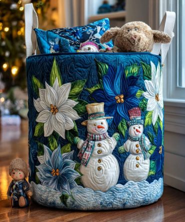 Happy Flakes Quilted Laundry Basket — Cheerful Snowflake Pattern Collapsible Hamper With Soft Quilting, Sturdy Handles & Compact Storage