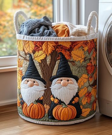 Happy Gnome Quilted Laundry Hamper — Playful Cotton Basket With Handles, Collapsible Kids’ Storage For Clothes & Toys