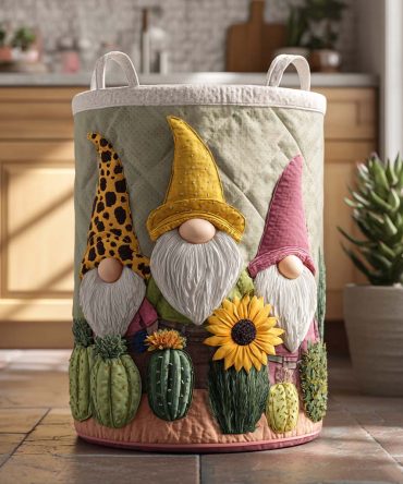 Happy Hat Gnome Quilted Laundry Hamper - Cute Gnome Fabric Laundry Basket With Handles, Foldable Kid-Friendly Organizer For Nursery & Playrooms