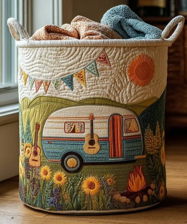 Happy Journey Quilted Laundry Hamper — Playful Patterned Fabric Basket, Foldable Laundry Bin With Handles For Kids, Nursery & Dorm Rooms