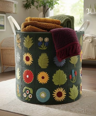 Happy Petals Floral Quilted Foldable Laundry Hamper — Large Washable Cotton-Lined Storage Basket With Sturdy Handles For Home