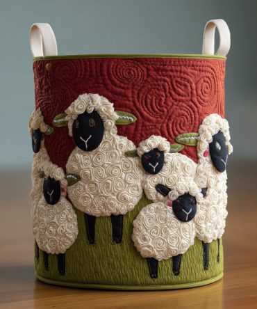 Happy Sheep Quilted Laundry Hamper - Farmhouse Lamb Fabric Basket, Foldable Padded Hamper With Carry Handles For Charming Home Storage