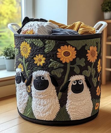 Happy Sheep Quilted Laundry Hamper - Cute Happy Sheep Design, Foldable Quilted Laundry Basket, Soft Cotton Fabric, Nursery Organizer