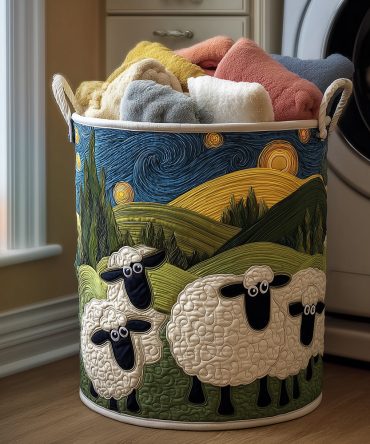 Happy Sheep Quilted Fabric Laundry Hamper — Foldable Cute Laundry Basket For Kids’ Room, Nursery & Home With Comfortable Handles