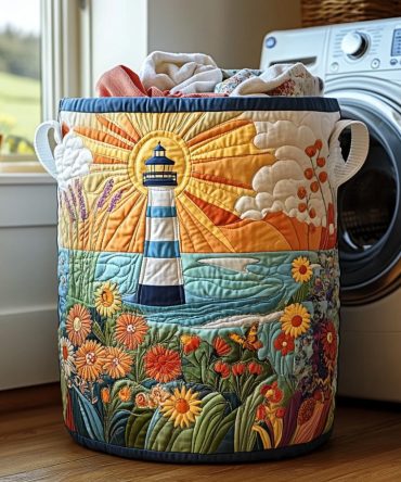 Harbor-Inspired Quilted Laundry Hamper — Premium Coastal Fabric Storage Bin With Handles, Foldable & Machine-Washable For Stylish Home Organization