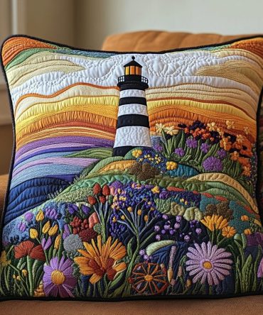 Harbor Light Quilted Pillow Cover — Premium Coastal Pillowcase For Couch & Bed, Quilted Detail, Durable Machine-Washable Decor For Seaside Rooms