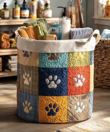 Harmony Paw Quilted Laundry Hamper - Neutral Floral Cat Design, Sturdy Collapsible Fabric Basket For Closet & Laundry Room