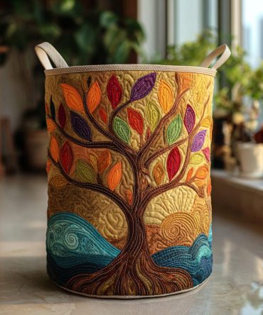 Harmony Roots Quilted Laundry Hamper – Large Foldable Organizer With Durable Handles, Earthy Pattern For Stylish Home Storage