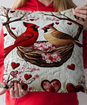 Red Harmony Quilted Pillow Cover — Vibrant Floral Decorative Cotton Sham, Statement Accent For Bedroom & Living Room, Easy Care