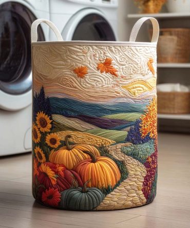 Harvest Field Quilted Laundry Hamper — Foldable Fabric Storage Basket With Durable Handles For Easy Transport