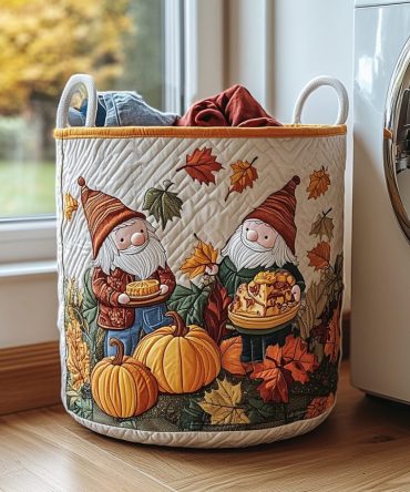 Harvest Gnome Quilted Laundry Hamper — Rustic Cotton Laundry Basket With Handles, Collapsible Organizer For Farmhouse Style Homes