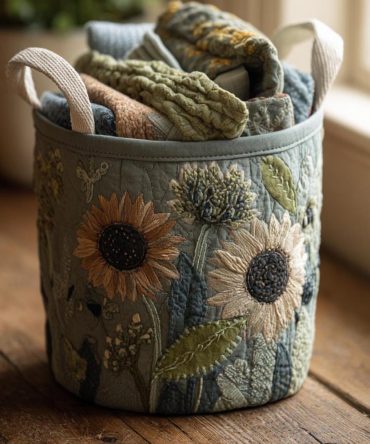 Harvest Sun Quilted Laundry Hamper – Warm-Toned Fabric Laundry Basket, Softly Quilted, Foldable & Machine-Friendly Home Organizer