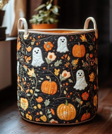 Haunted Leaves Quilted Laundry Hamper - Autumn Leaf Pattern Fabric Basket, Foldable Durable Laundry Organizer For Seasonal & Rustic Decor