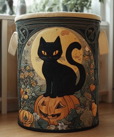 Haunted Paws Quilted Fabric Laundry Hamper - Foldable Padded Laundry Basket With Handles For Spooky Seasonal & Everyday Use