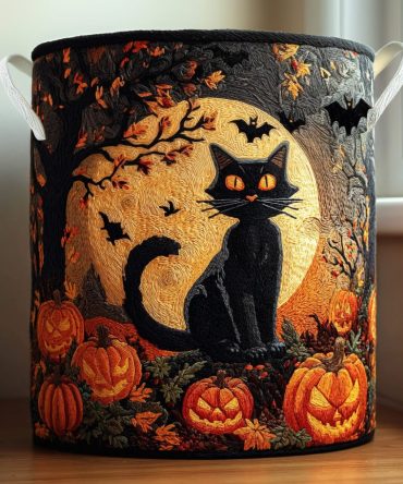 Haunted Whiskers Quilted Laundry Hamper — Playful Halloween-Themed Fabric Basket With Handles For Seasonal Decor & Storage