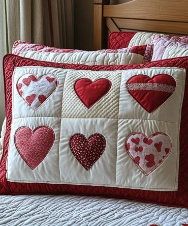 Heart-To-Heart Quilted Pillow Sham — Romantic Country Decorative Pillowcase, Soft Cotton-Blend, Hypoallergenic & Machine Washable Accent For Cozy Spaces
