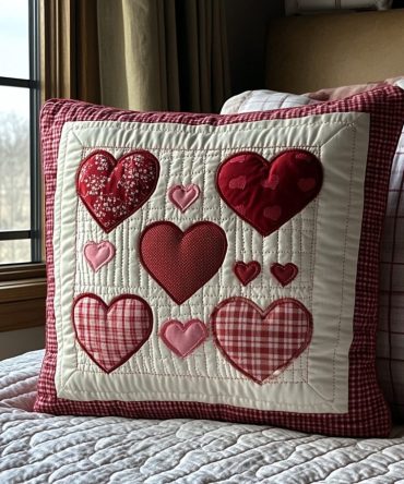 Heart To Heart Quilted Pillow Cover - Romantic Heart Decorative Pillowcase, Soft Valentine Accent For Bedroom & Gift