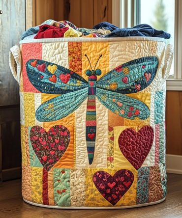 Heart Wings Quilted Laundry Hamper — Foldable Romantic Fabric Laundry Basket With Handles For Gentle Home Storage