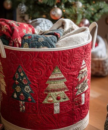 Hearthside Holiday Quilted Laundry Hamper - Cozy Festive Fabric Basket With Handles, Collapsible Storage For Winter Decor & Gift-Giving