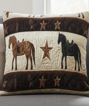 Heartland Rodeo Western Quilted Pillow Cover — Rustic Cowboy Decorative Throw Pillowcase For Country, Ranch & Lodge Styling