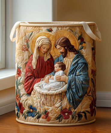 Heaven Peace Quilted Laundry Hamper - Serene Foldable Fabric Basket With Reinforced Handles For Calm, Organized Living Spaces