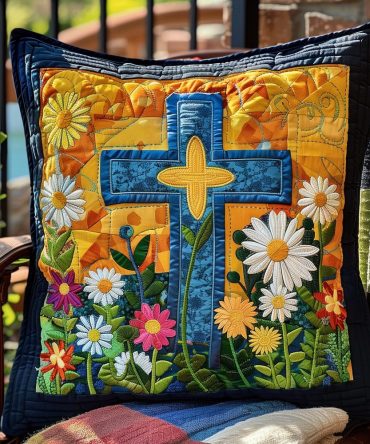 Heavenly Blooms Quilted Decorative Pillow Cover — Serene Floral Throw Pillowcase For Bedroom, Sofa & Calm, Elegant Interiors